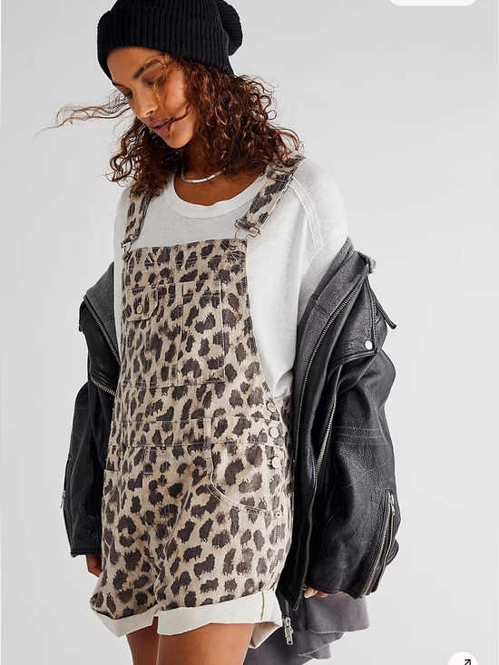 We The Free Pants - We The Free Leopard Print Short Overalls - Beige and Black
